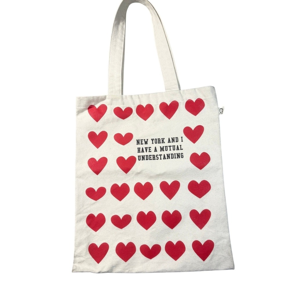 Pamela Barsky New York Mutual Understanding Heart Canvas Tote Bag‎ Cream Red